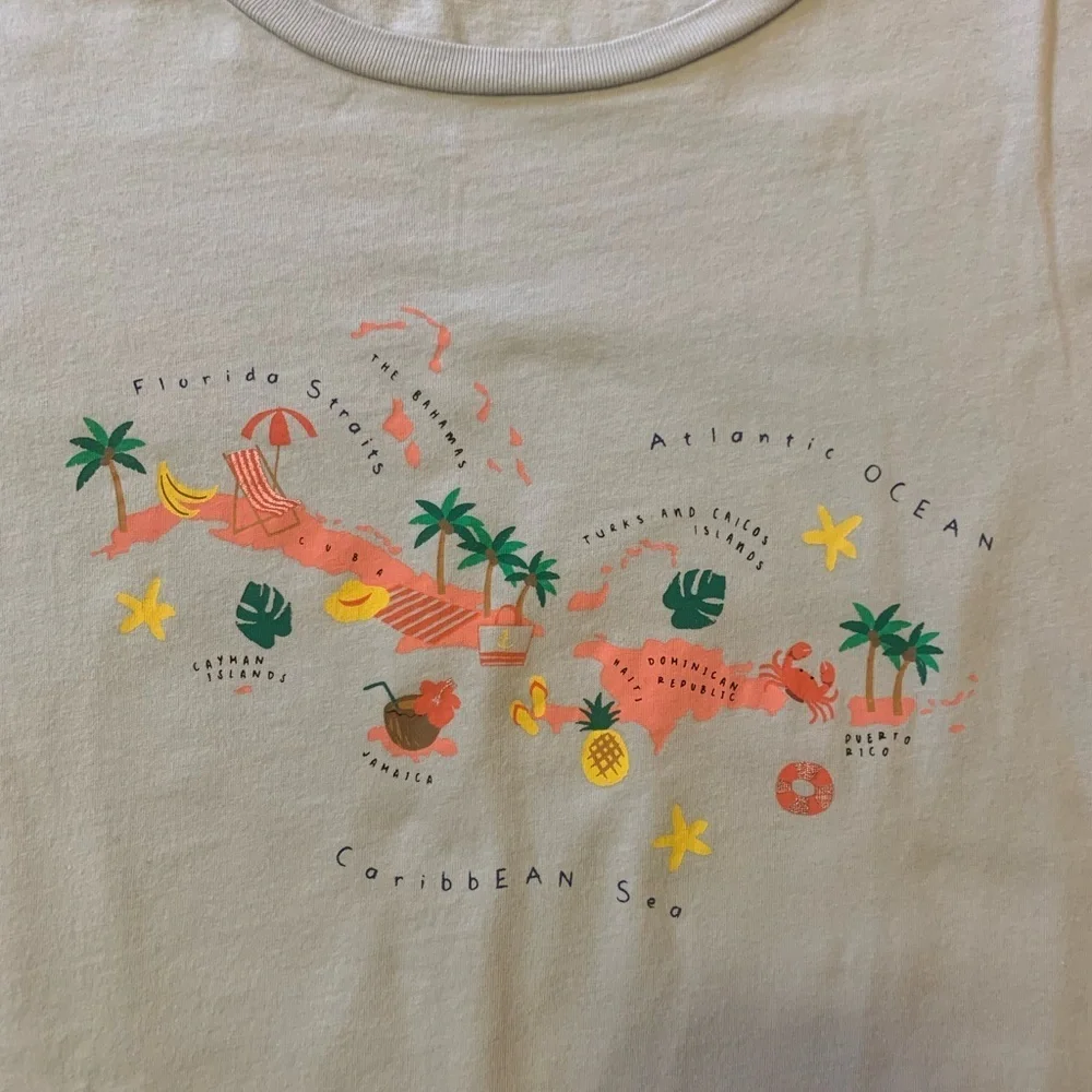 J. Crew T-shirt XL Light Blue Caribbean Destination Collectors Graphic tee